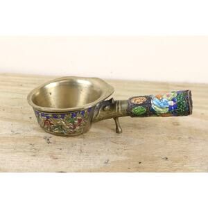 Vintage Chinese Brass Silk Iron Floral Champleve Enamel Cloisonne Antique 1900s